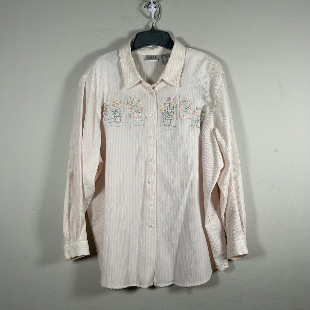 VTG Koret Francisca Button Down Shirt Womens 20W Pink Floral Seersucker grandma